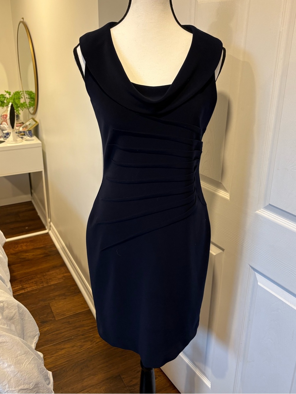 Joseph Ribkoff Navy Cowl Neck Ruched Cocktail Dress Size 8 Canada
